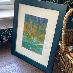 Handmade Abstract Art - 🌈 colors in textured pattern in wood blue frame